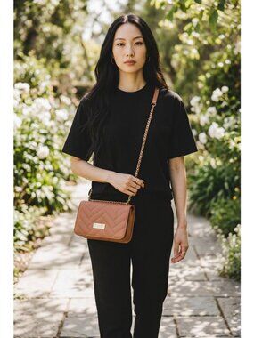 Bebe Sophia Small Crossbody Bag Dark Blush Quilted Vegan Leather Gold Chain NWT
